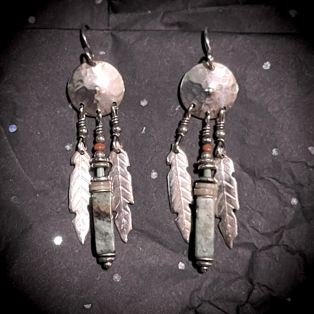 Tabra Sterling Silver Vintage Feather Gemstone Earrings